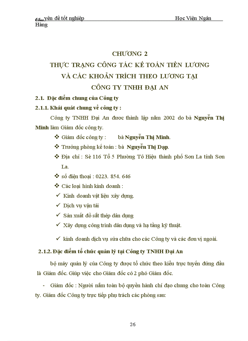image for page Công tác tổ chức kế toán tiền lương và các khoản trích nộp theo lương tại Công ty TNHH Đại An