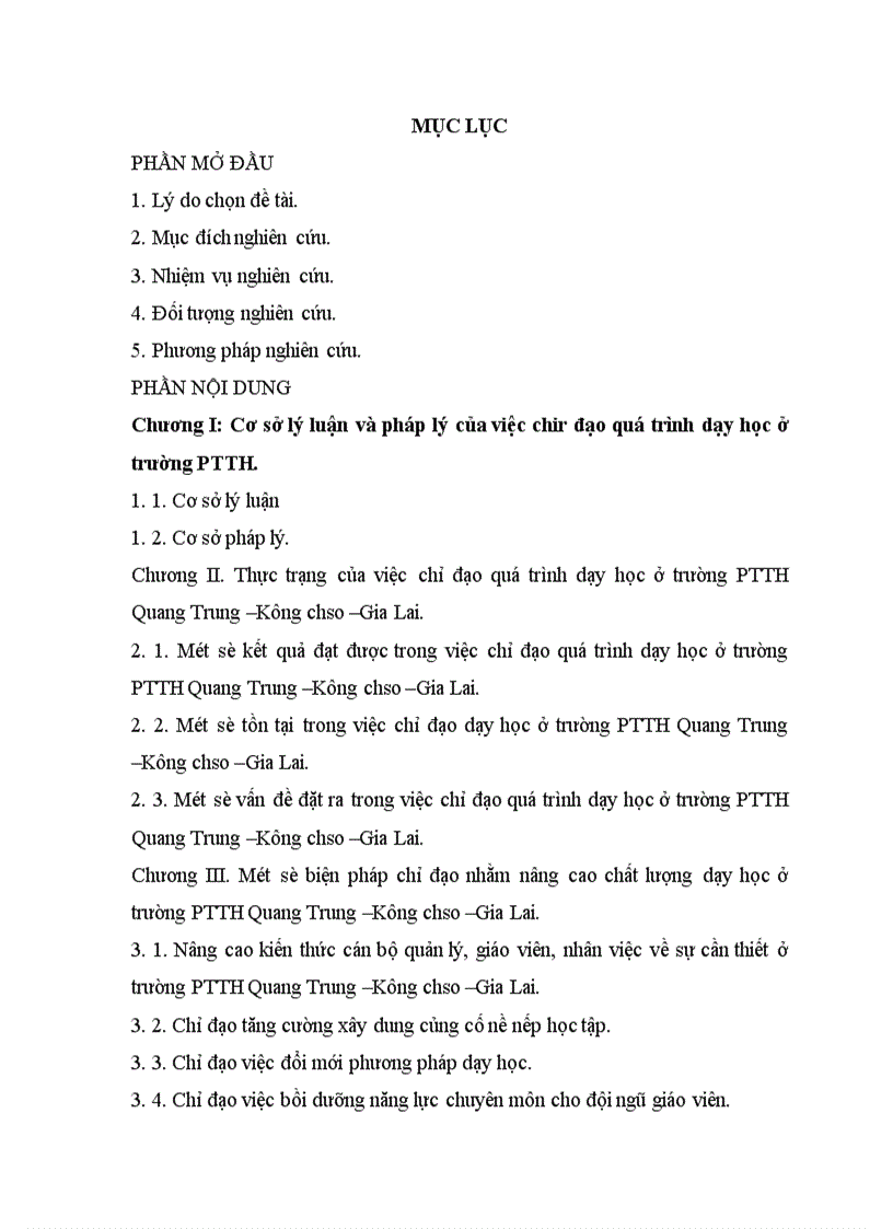 image for page Thực trạng của việc chỉ đạo quá trình dạy học ở trường PTTH Quang Trung Kông chso Gia Lai