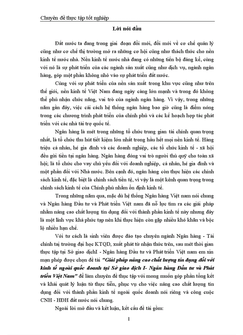 image for page Giải pháp nâng cao chất lượng tín dụng đối với kinh tế ngoài quốc doanh tại Sở giao dịch I Ngân hàng Đầu tư và Phát triển Việt Nam 1