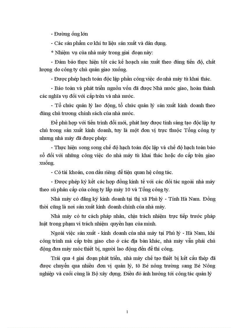 image for page Báo cáo tổng hợp Tình hình sản xuất kinh doanh tại nhà máy chế tạo thiết bị kết cấu thép thuộc công ty xây dựng và lắp máy số 10 Tổng công ty lắp máy Bộ Xây dựng 1