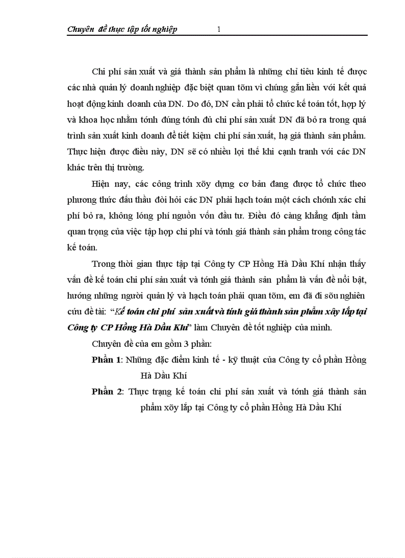 image for page Kế toán chi phí sản xuất và tính giá thành sản phẩm xây lắp tại Công ty CP Hồng Hà Dầu Khí 1