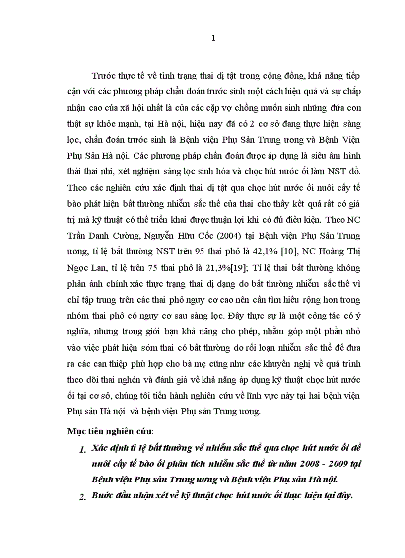 image for page Xác định tỉ lệ bất thường về nhiễm sắc thể qua chọc hút nước ối để nuôi cấy tế bào ối phân tích nhiễm sắc thể từ năm 2008 2009 tại Bệnh viện Phụ sản Trung ương và Bệnh viện Phụ sản Hà nội