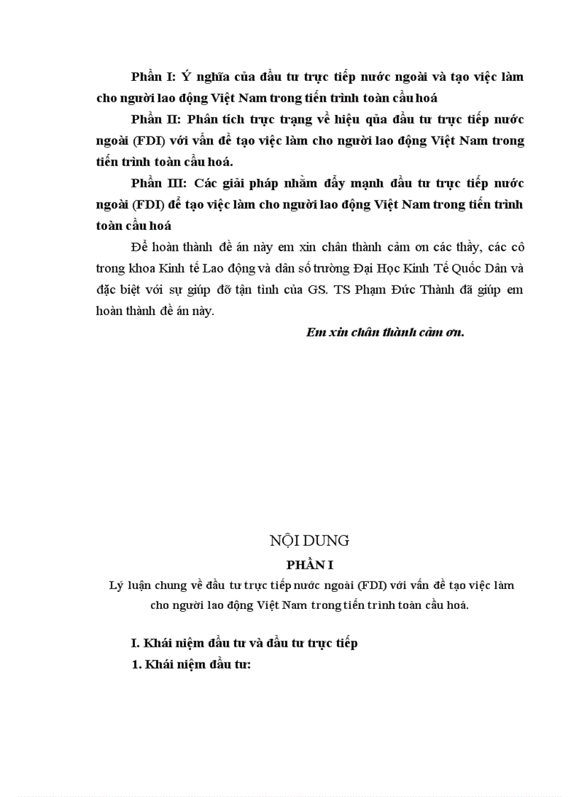 Đầu tư trực tiếp nước ngoài FDI với vấn đề tạo việc làm cho người lao Việt Nam trong tiến trình toàn cầu hóa 1