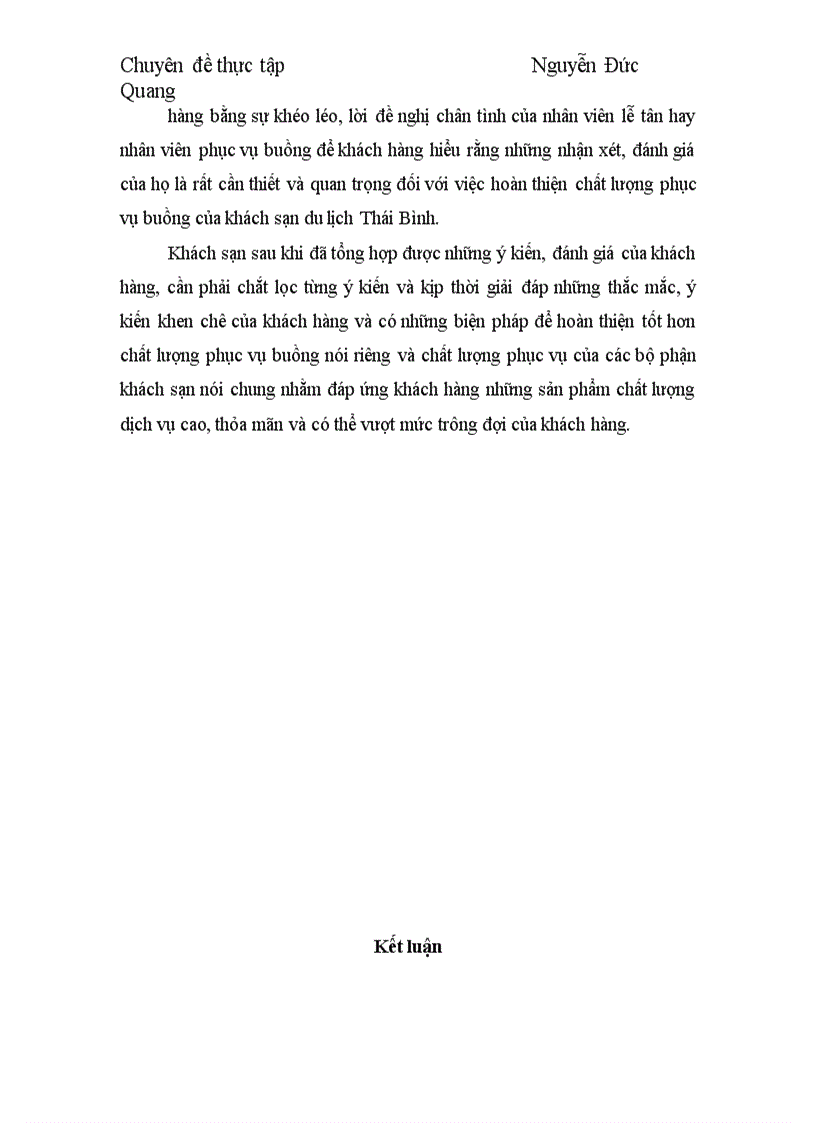 image for page Thực trạng và một số giải pháp nhằm hoàn thiện chất lượng phục vụ buồng tại Khách Sạn du lịch Thái Bình