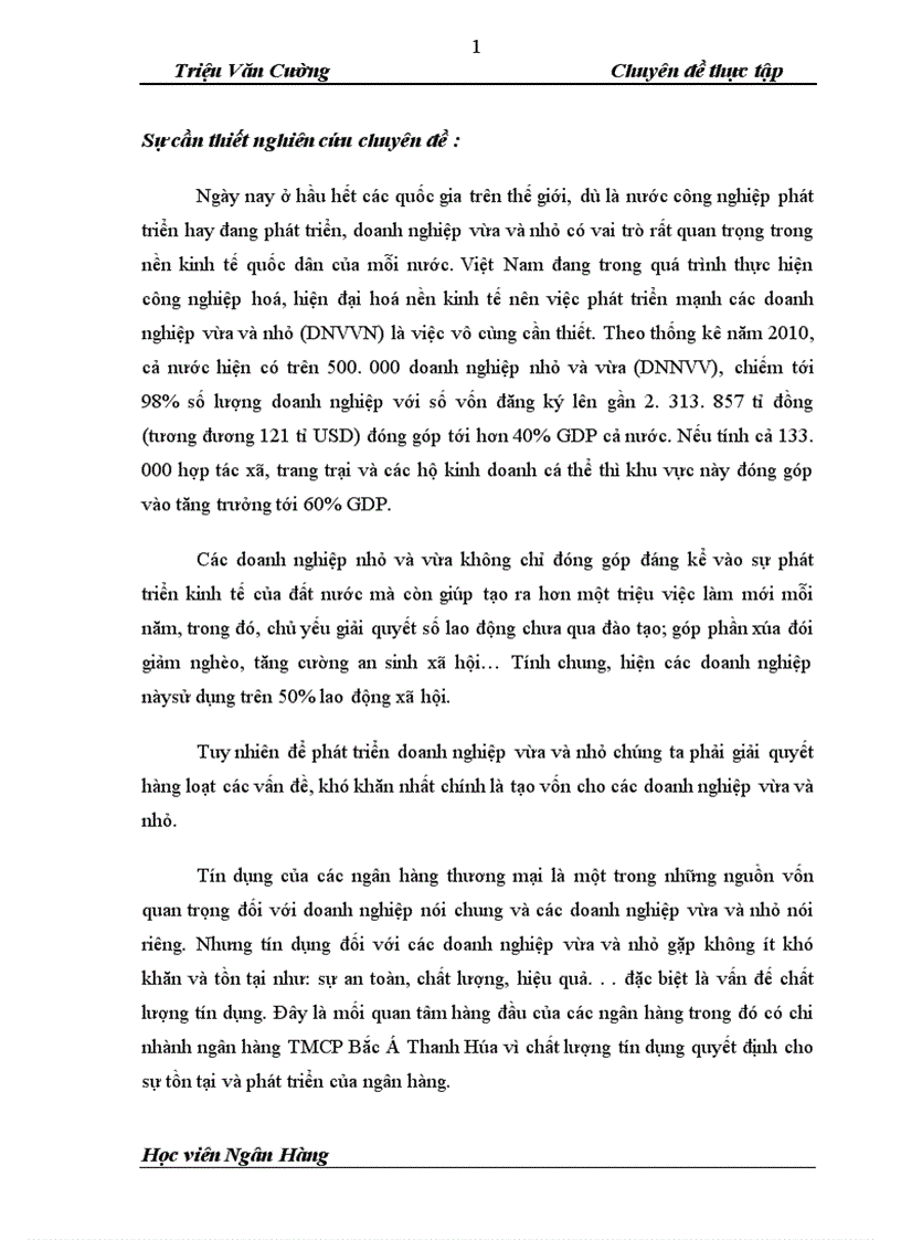 image for page Nâng cao chất lượng tín dụng Ngân hàng đối với Doanh nghiệp vừa và nhỏ tại Ngân hàng thương mại cổ phần Bắc Á chi nhanh Thanh Hóa