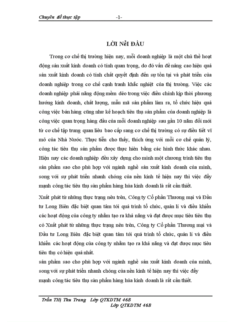 Tiêu thụ sàn phầm hàng hóa tại Công ty cổ phần thương mại và đầu tư Long Biên Thực trạng và giải pháp 1
