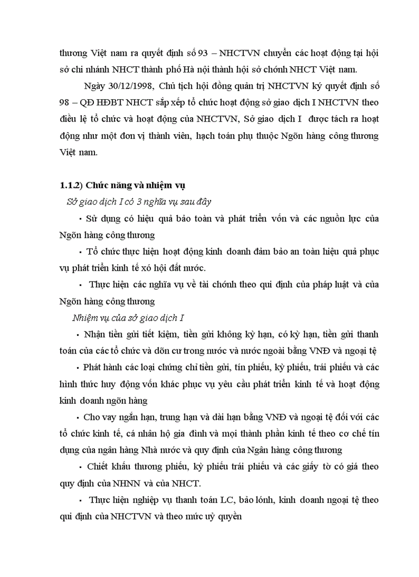 image for page Phân tích các mặt hoạt động sản xuất kinh doanh chủ yếu của Sở giao dịch I Ngân hàng công thương Việt nam