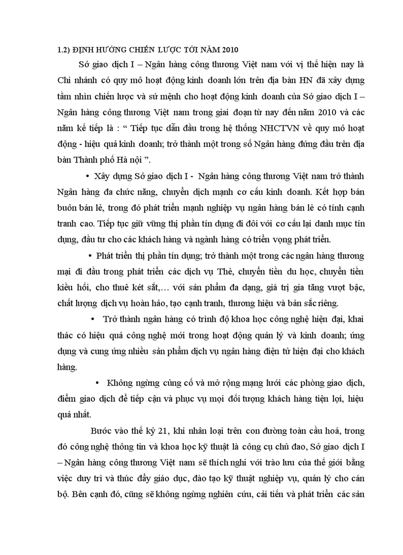 image for page Phân tích các mặt hoạt động sản xuất kinh doanh chủ yếu của Sở giao dịch I Ngân hàng công thương Việt nam