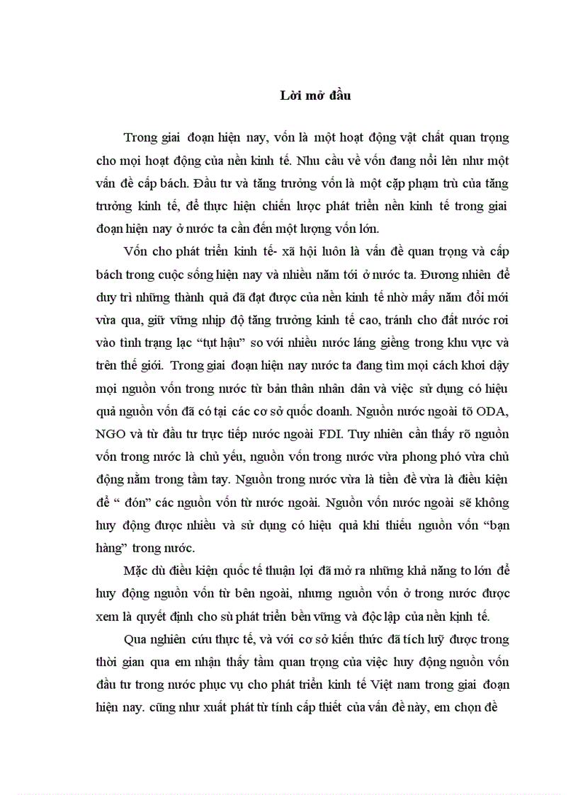 Những biện pháp cơ bản để tăng cường huy động vốn đầu tư trong nước phục vụ cho phát triển kinh tế Việt nam trong giai đoạn hiện nay 1