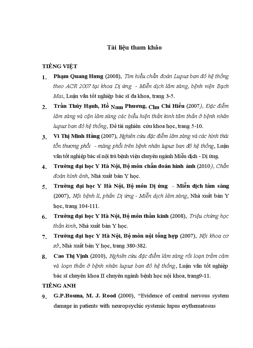 image for page Nghiên cứu đặc điểm lâm sàng cận lâm sàng tổn thương thần kinh trên bệnh nhân lupus ban đỏ hệ thống điều trị tại Trung tâm Dị ứng MDLS bệnh viện Bạch Mai 2008 2011 1