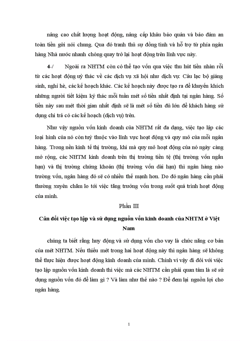 image for page Cân đối việc tạo lập và sử dụng nguồn vốn kinh doanh của NHTM ở Việt Nam 1