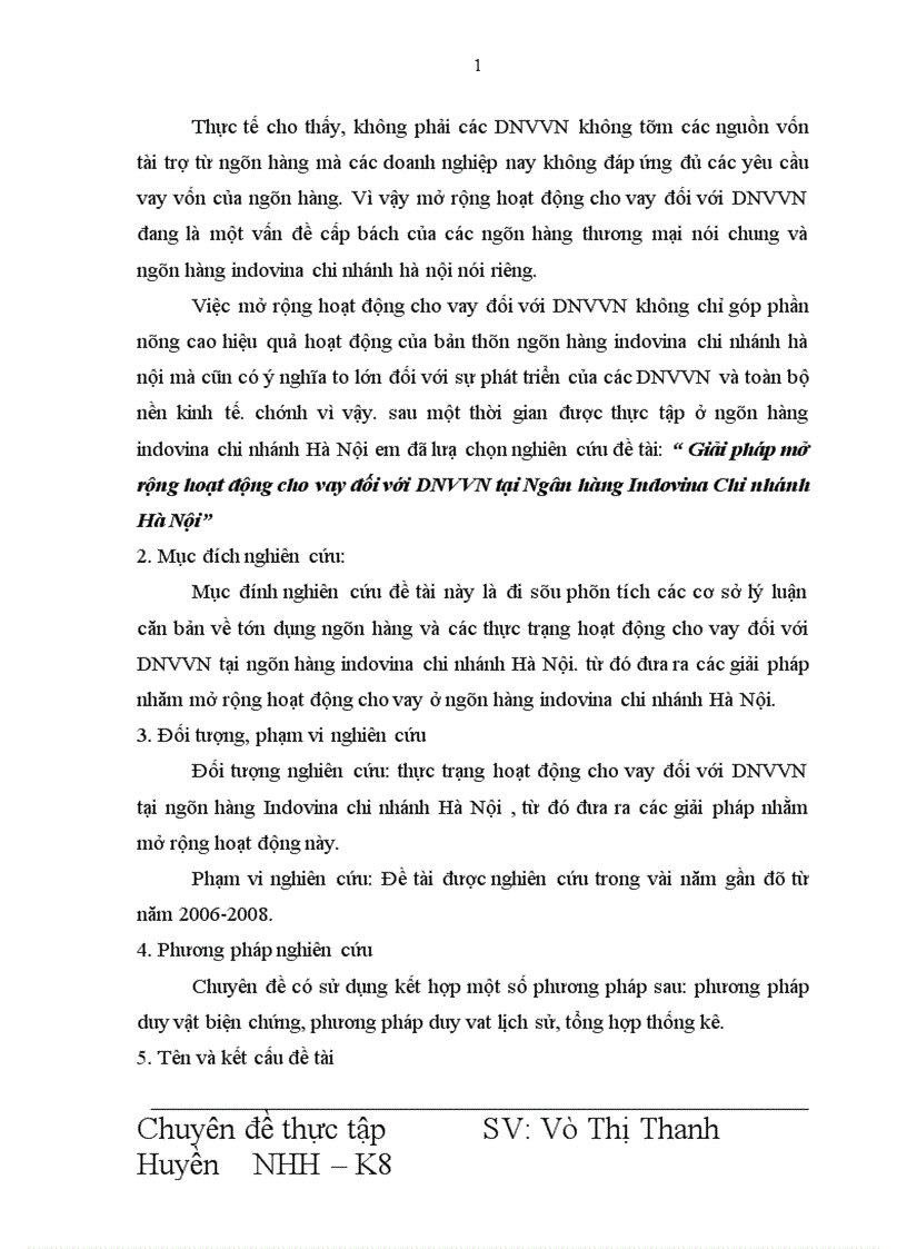 image for page Giải pháp mở rộng hoạt động cho vay đối với DNVVN tại Ngân hàng Indovina Chi nhánh Hà Nội 1