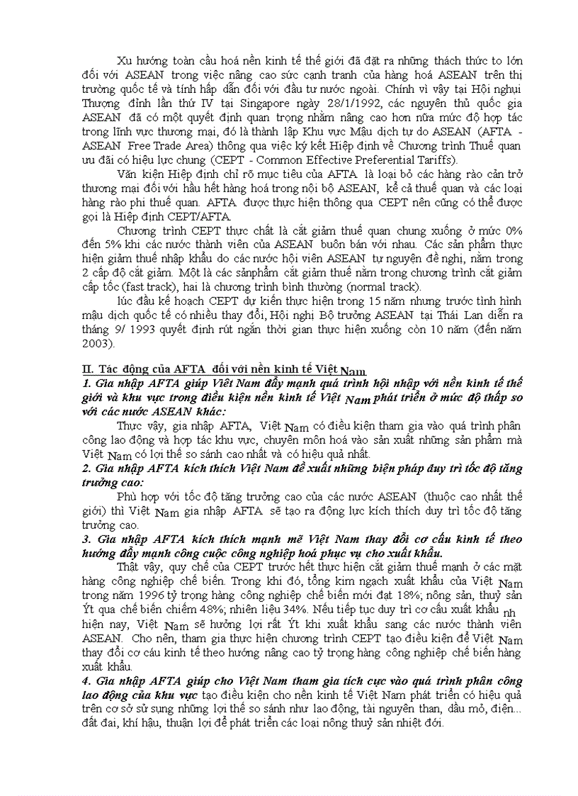 Doanh nghiệp Việt Nam trong tiến trình thực hiện AFTA và khả Năng đẩy nhanh thực hiện các cam kết