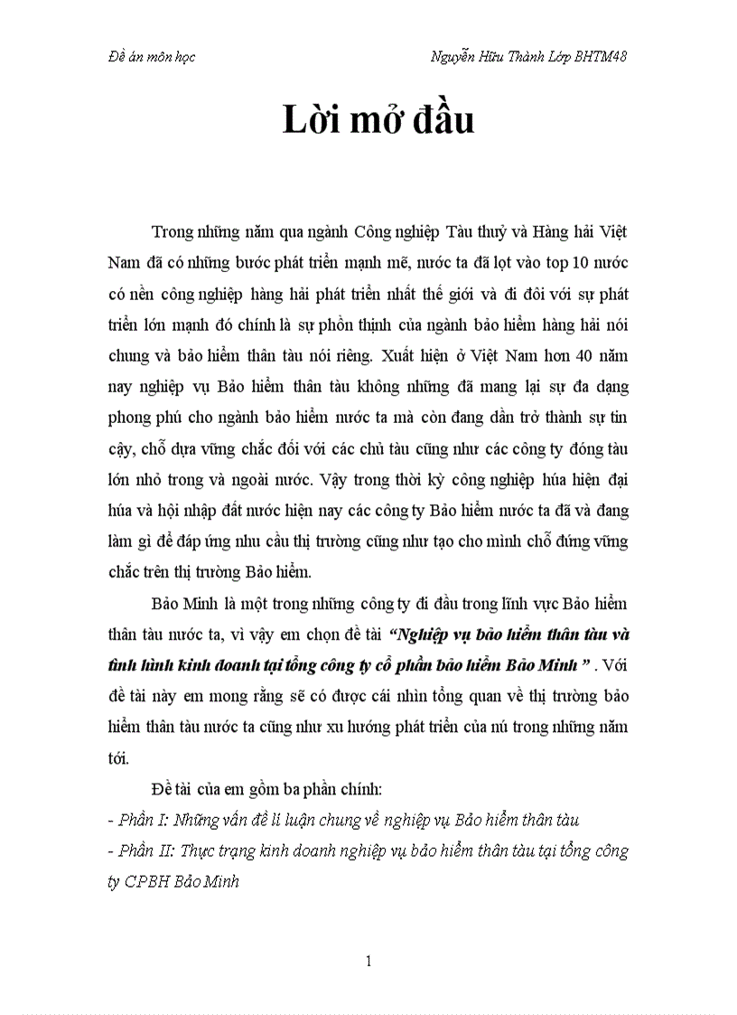 image for page Nghiệp vụ bảo hiểm thân tàu và tình hình kinh doanh tại tổng công ty cổ phần bảo hiểm Bảo Minh 1