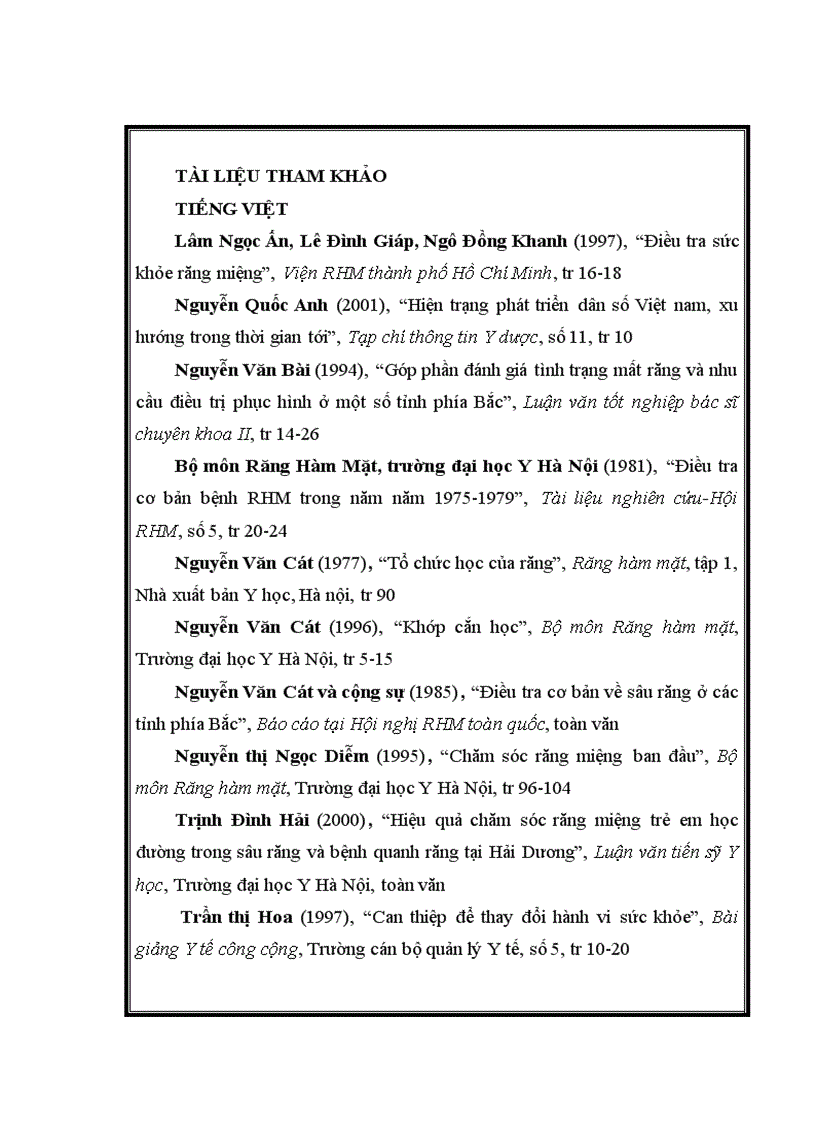 image for page Nghiên cứu thực trạng bệnh QR và nhu cầu điều trị của người cao tuổi ở một vùng nông thôn quận Hoàng Mai Hà Nội 1