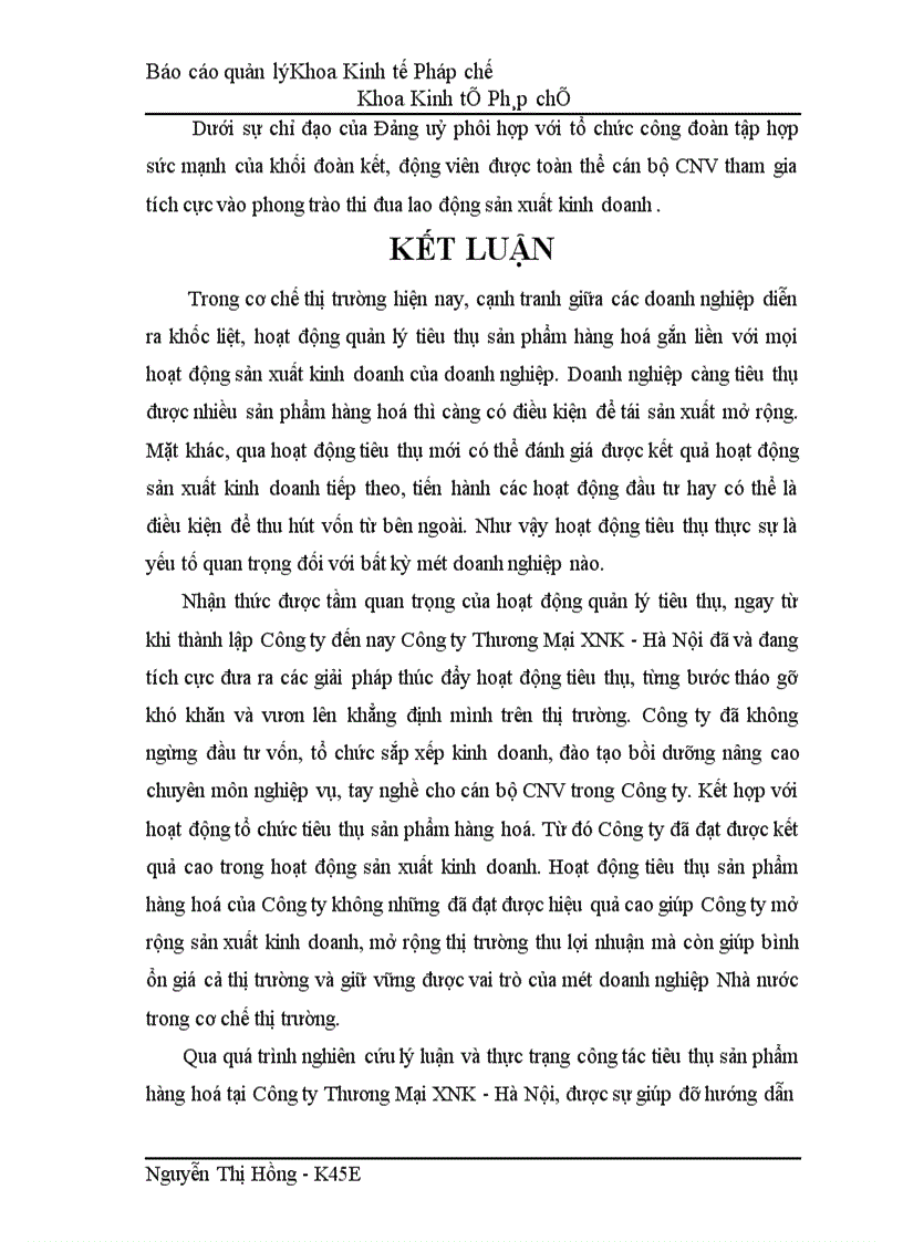 image for page Tổ chức công tác quản lý tiêu thụ sản phẩm hàng hoá tại Công ty Thương Mại XNK Hà Nội