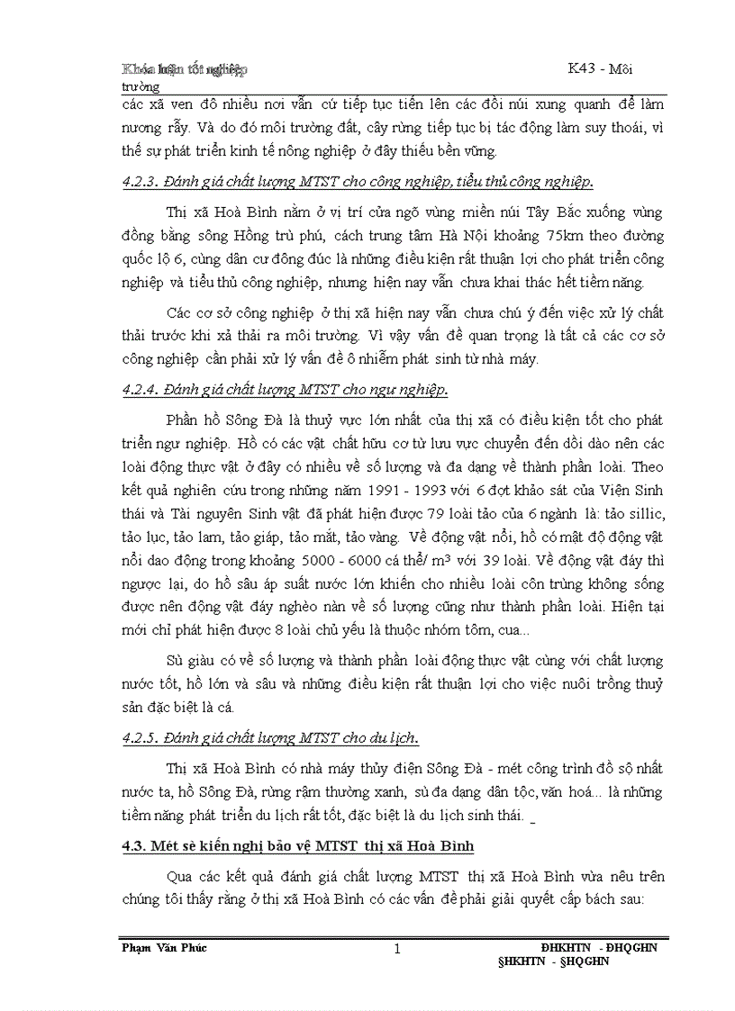 image for page Đánh giá hiện trạng chất lượng môi trường và một số kiến nghị bảo vệ môi trường sinh thái thị xã Hòa Bình