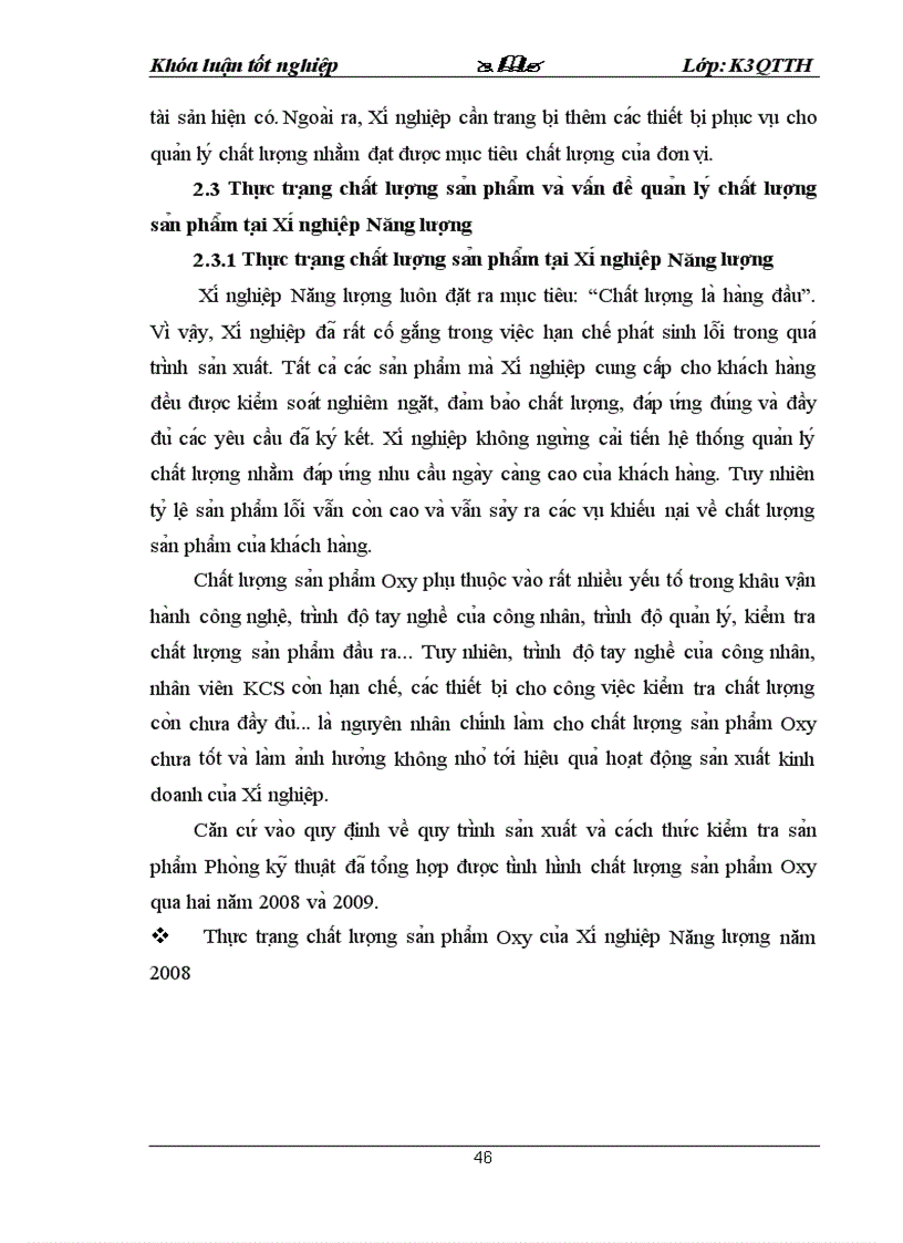 image for page Thực trạng chất lượng sản phẩm và vấn đề quản lý chất lượng tại Chi nhánh công ty Cổ phần Gang Thép Thái Nguyên Xí nghiệp Năng lượng