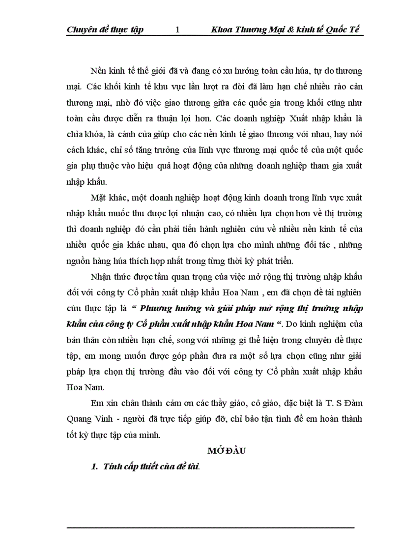 Phương hướng và giải pháp mở rộng thị trường nhập khẩu của công ty Cổ phần xuất nhập khẩu Hoa Nam