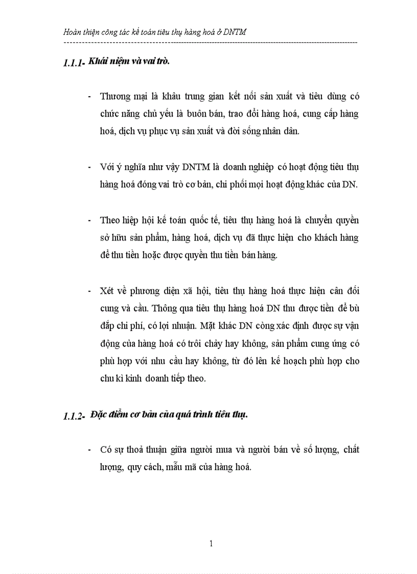 Hoàn thiện công tác kế toán tiêu thụ hàng hoá ở doanh nghiệp thương mại 1