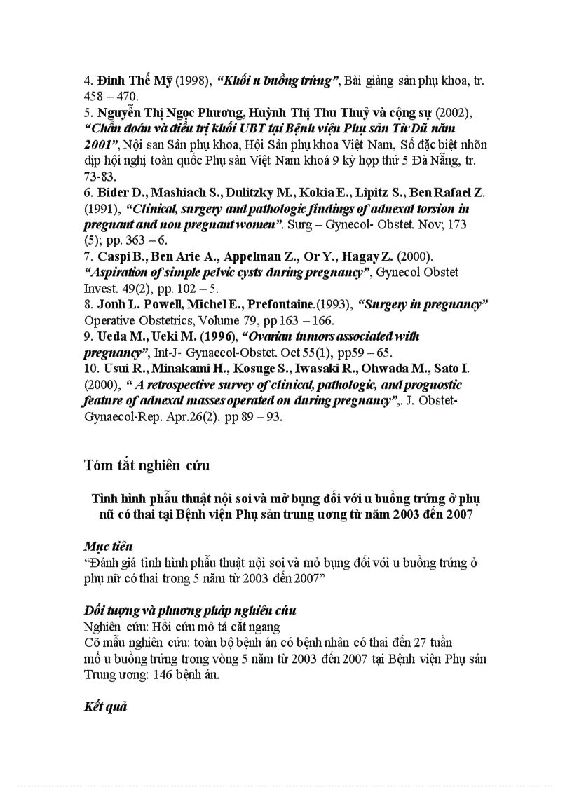 image for page Đánh giá tình hình phẫu thuật nội soi và mở bụng đối với u buồng trứng ở phụ nữ có thai trong 5 năm từ 2003 đến 2007