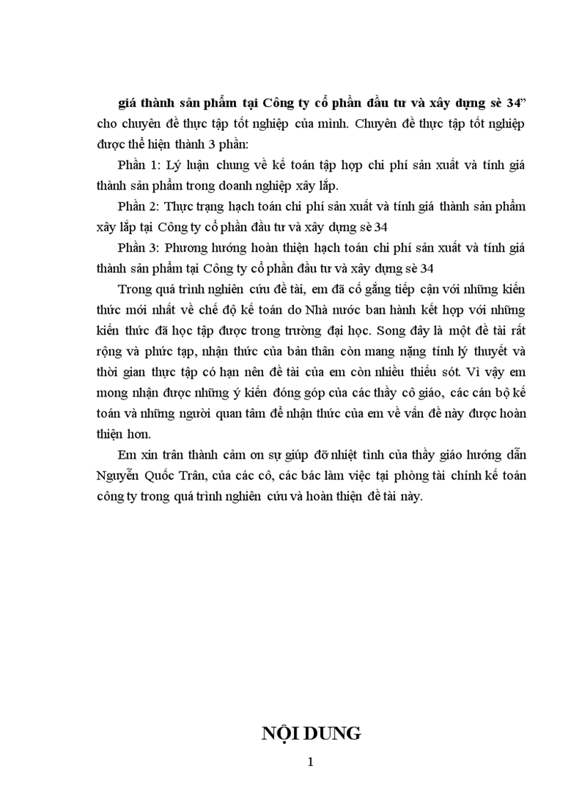 Hạch toán chi phí sản xuất và tính giá thành sản phẩm tại Công ty cổ phần đầu tư và xây dựng số 34 1