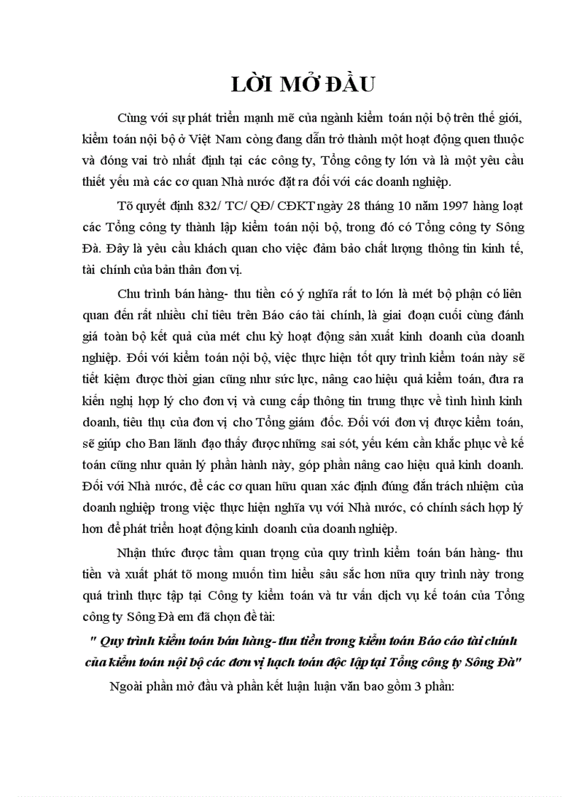 image for page Quy trình kiểm toán bán hàng thu tiền trong kiểm toán Báo cáo tài chính của kiểm toán nội bộ các đơn vị hạch toán độc lập tại Tổng công ty Sông Đà 1