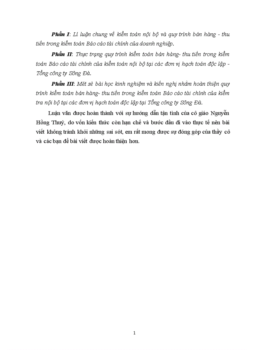 image for page Quy trình kiểm toán bán hàng thu tiền trong kiểm toán Báo cáo tài chính của kiểm toán nội bộ các đơn vị hạch toán độc lập tại Tổng công ty Sông Đà 1