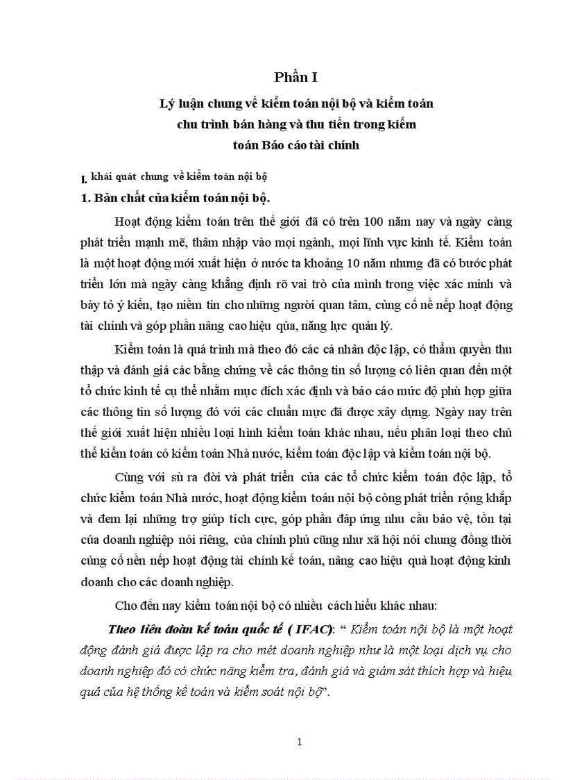 image for page Quy trình kiểm toán bán hàng thu tiền trong kiểm toán Báo cáo tài chính của kiểm toán nội bộ các đơn vị hạch toán độc lập tại Tổng công ty Sông Đà 1