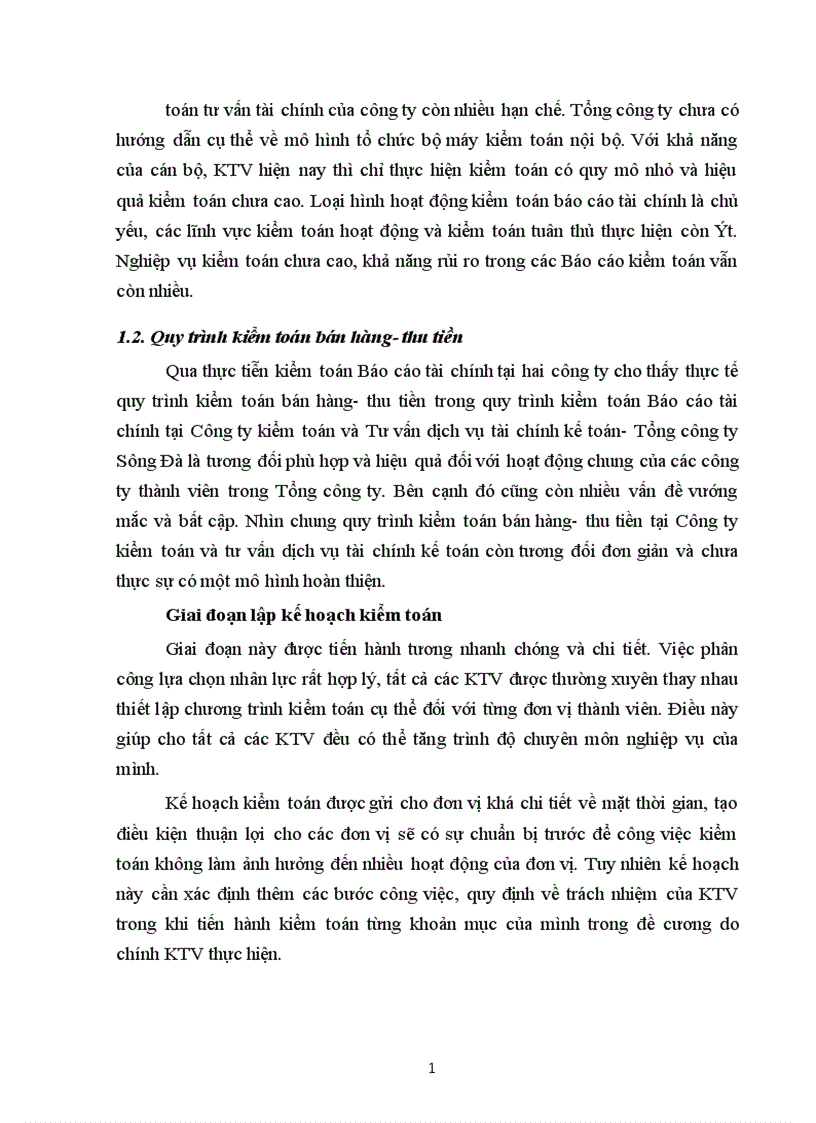 image for page Quy trình kiểm toán bán hàng thu tiền trong kiểm toán Báo cáo tài chính của kiểm toán nội bộ các đơn vị hạch toán độc lập tại Tổng công ty Sông Đà 1