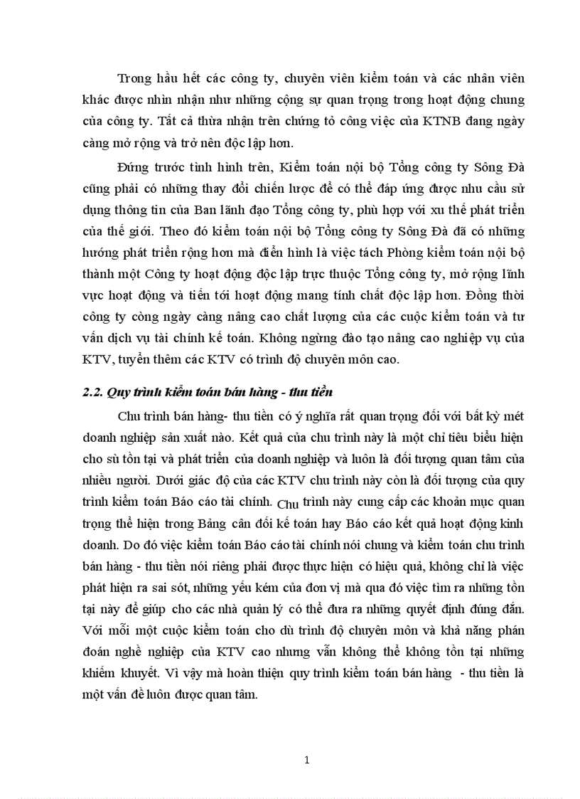 image for page Quy trình kiểm toán bán hàng thu tiền trong kiểm toán Báo cáo tài chính của kiểm toán nội bộ các đơn vị hạch toán độc lập tại Tổng công ty Sông Đà 1