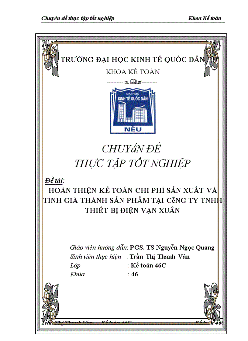 image for page Hoàn thiện Kế toán chi phí sản xuất và tính giá thành sản phẩm tại Công ty TNHH Thiết bị điện Vạn Xuân 1