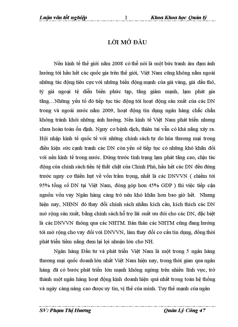 image for page Quản lý hoạt động tín dụng đối với DNVVN tại NHĐT PT Việt Nam chi nhánh Quang Trung 1