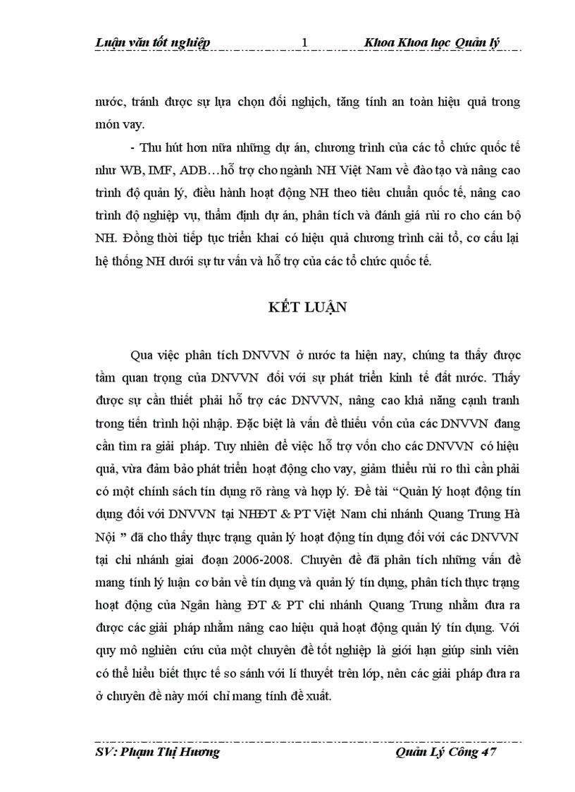 image for page Quản lý hoạt động tín dụng đối với DNVVN tại NHĐT PT Việt Nam chi nhánh Quang Trung 1