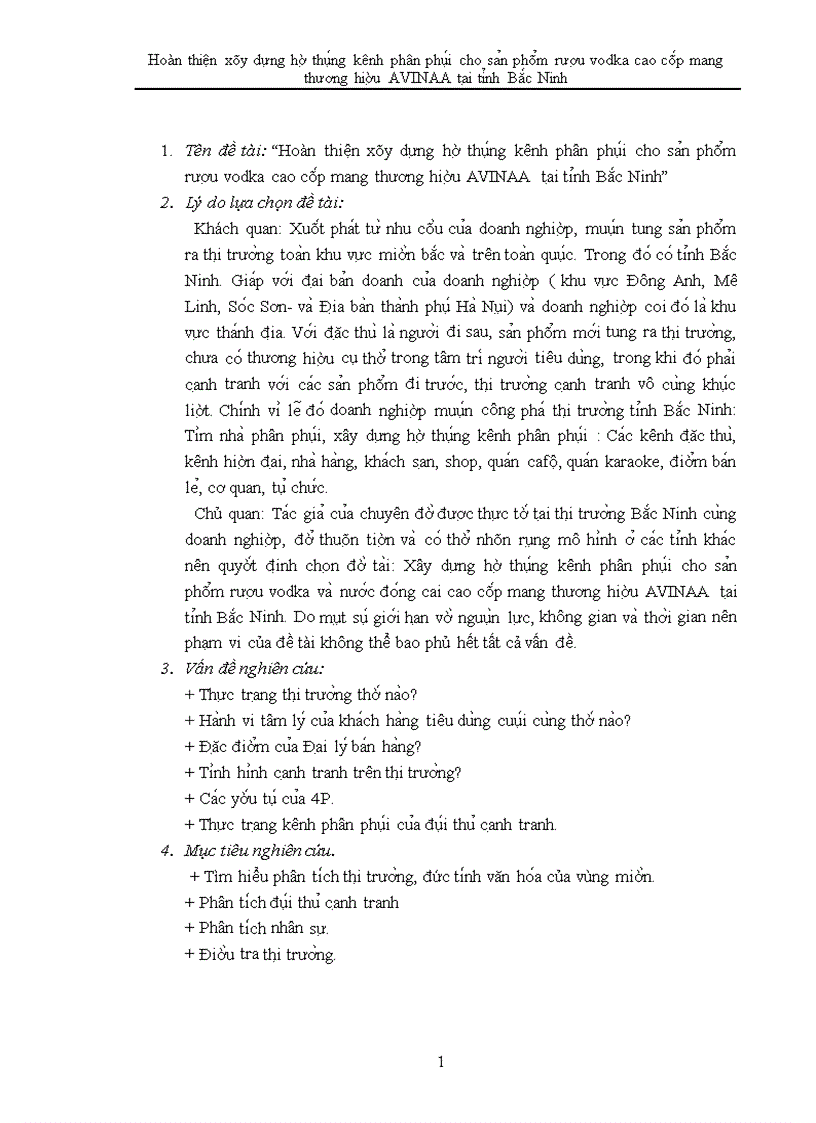 Hoàn thiện xây dư ng hê thô ng kênh phân phô i cho sa n phâ m rươ u vodka cao câ p mang thương hiê u AVINAA ta i ti nh Bă c Ninh