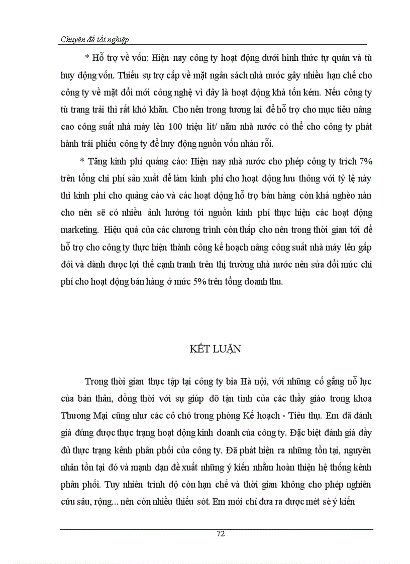 image for page Hoàn thiện hệ thống kênh phân phối nhằm duy trì và mở rộng thị trường tiêu thụ của Công ty bia Hà Nội 1