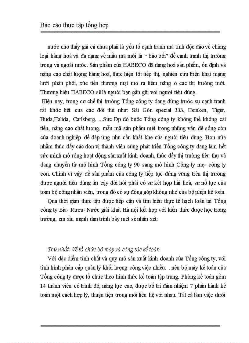 image for page Báo cáo thực tập tổng hợp tại Tổng công ty bia rượu nước giảI khát Hà Nội