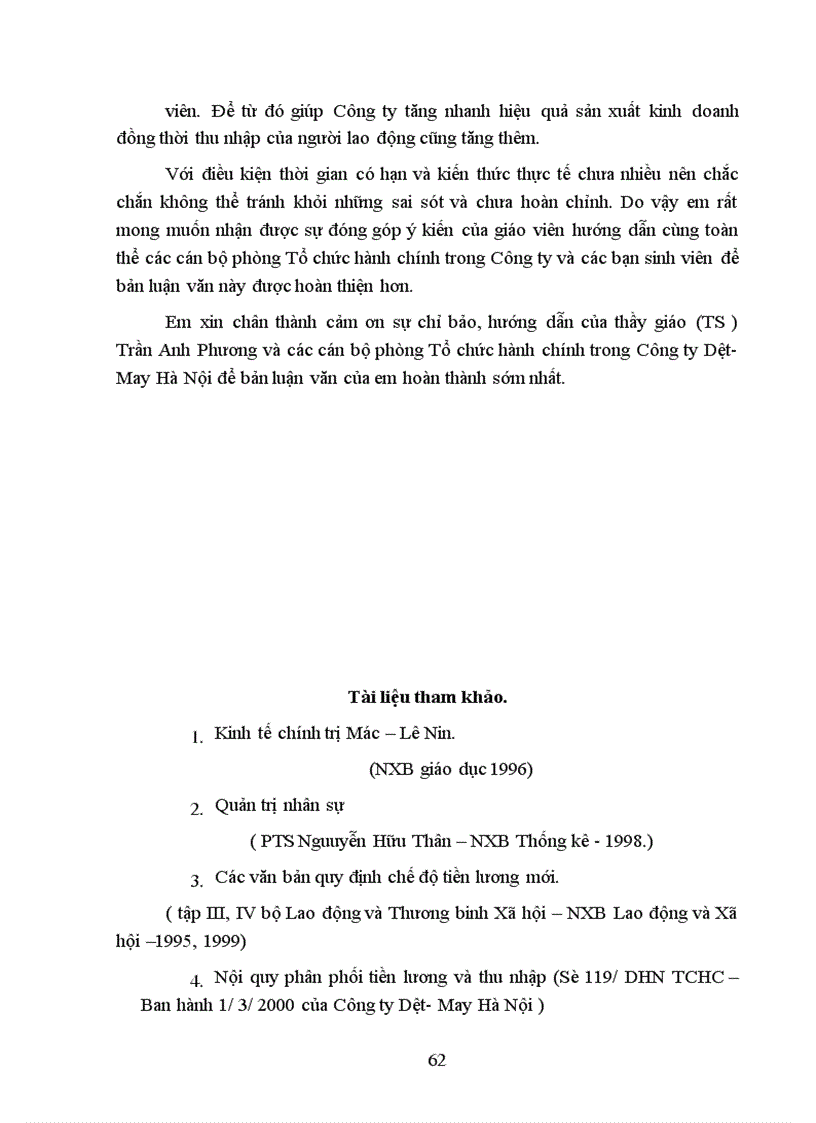 image for page Tổ chức quản lý sử dụng lao động và tiền lương trong công ty Dệt May Hà Nội