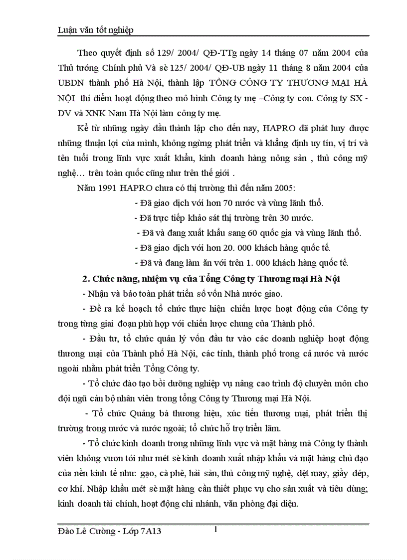 Một số giải pháp hoàn thiện công tác lập chiến lược kinh doanh của Tổng công ty Thương mại Hà Nội từ nay đến 2010 1