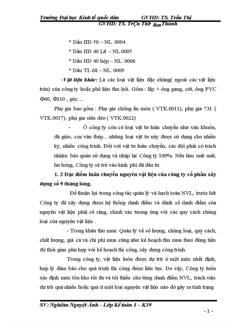 image for page Kế toán nguyên vật liệu ở Công ty Cổ Phần Xây dựng số 9 Thăng Long