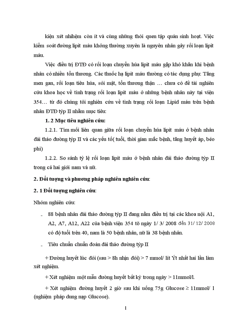 Nghiên cứu tình trạng rối loạn lipit máu ở bệnh nhân đái tháo đường týp II Tại bệnh Viện 354 năm 2008