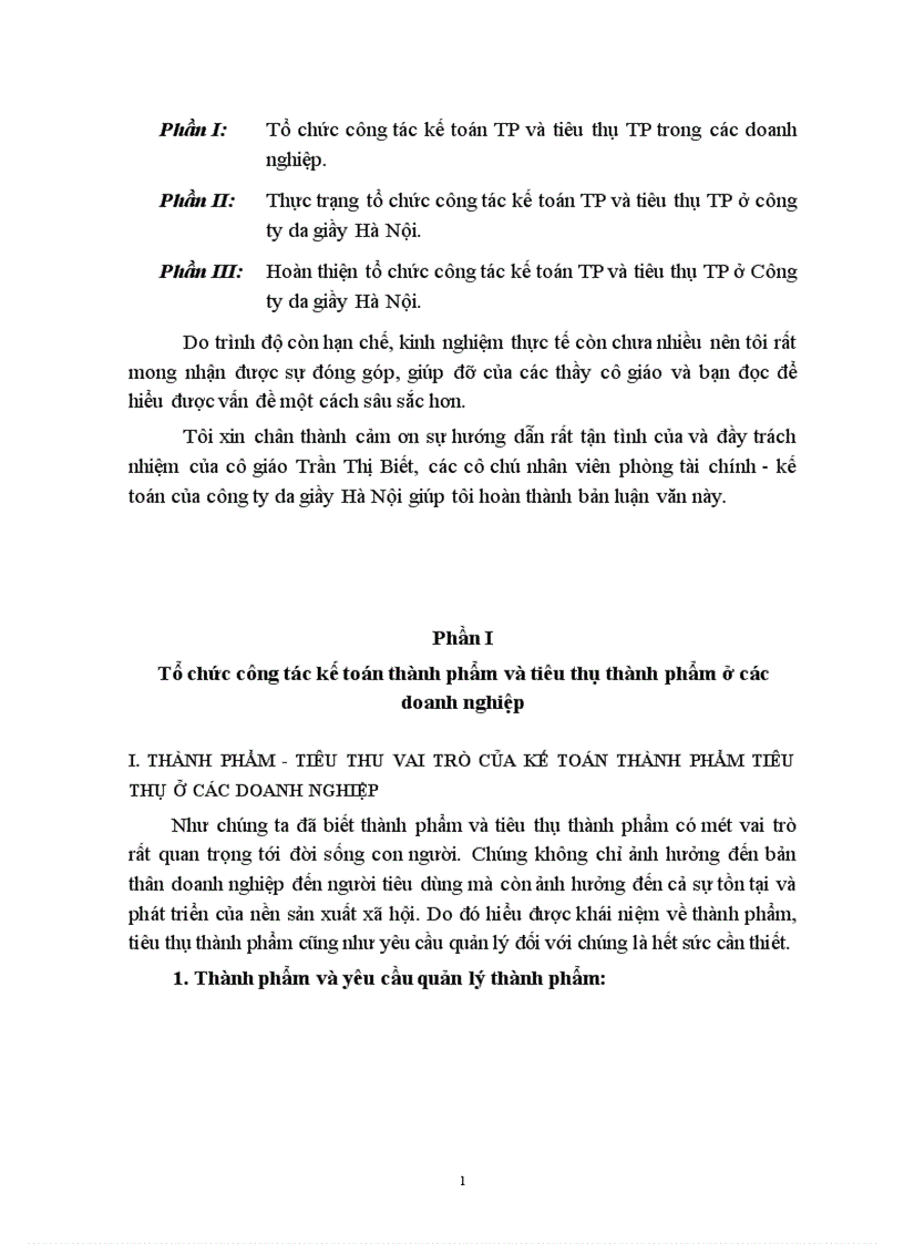 Hoàn thiện tổ chức công tác kế toán thành phẩm và tiêu thụ thành phẩm ở công ty da giầy Hà Nội 1