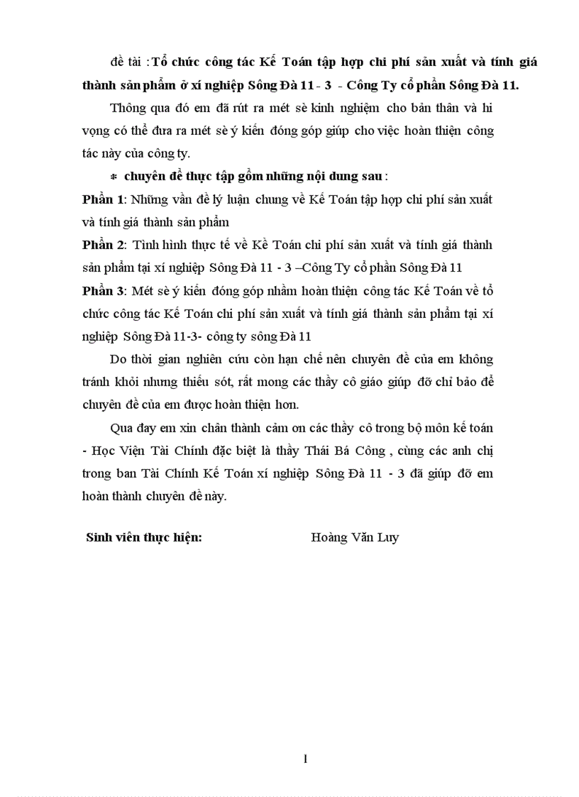 image for page Tổ Chức công tác kế toán chi phí sản xuất và tính giá thành sản phẩm xây lắp ở Xí Nghiệp Sông Đà 11 3 Công Ty Cổ Phần Sông Đà 11 1