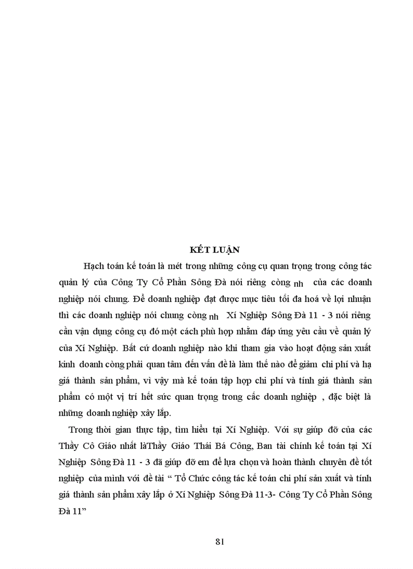 image for page Tổ Chức công tác kế toán chi phí sản xuất và tính giá thành sản phẩm xây lắp ở Xí Nghiệp Sông Đà 11 3 Công Ty Cổ Phần Sông Đà 11 1