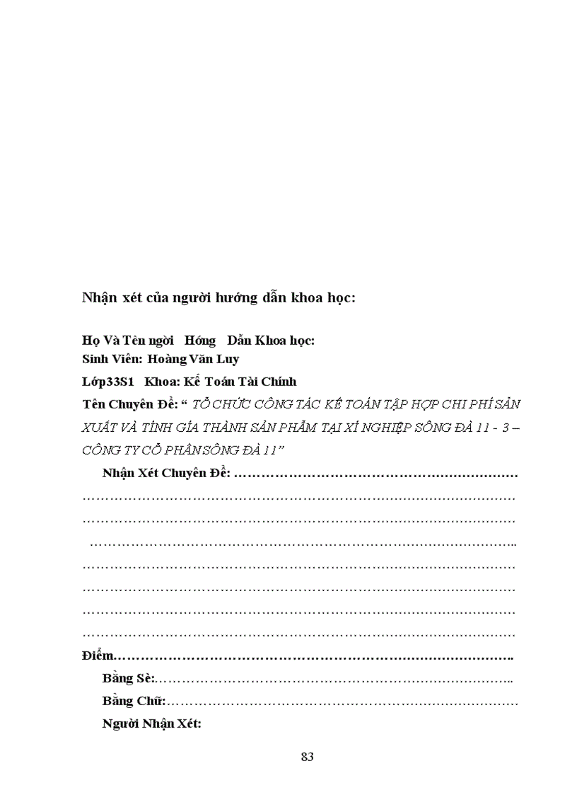 image for page Tổ Chức công tác kế toán chi phí sản xuất và tính giá thành sản phẩm xây lắp ở Xí Nghiệp Sông Đà 11 3 Công Ty Cổ Phần Sông Đà 11 1