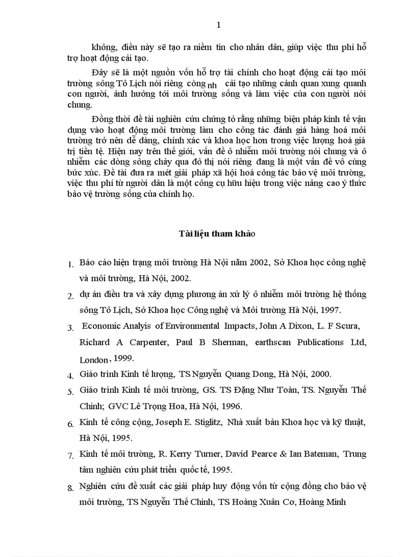 image for page Xây dựng mô hình xác định mức phí đóng góp của cộng đồng dân cư trực tiếp hưởng lợi từ việc cải thiệnmôi trường sông Tô Lịch giúp giảm bớt gánh nặng chi tiêu Ngân sách Nhà nước