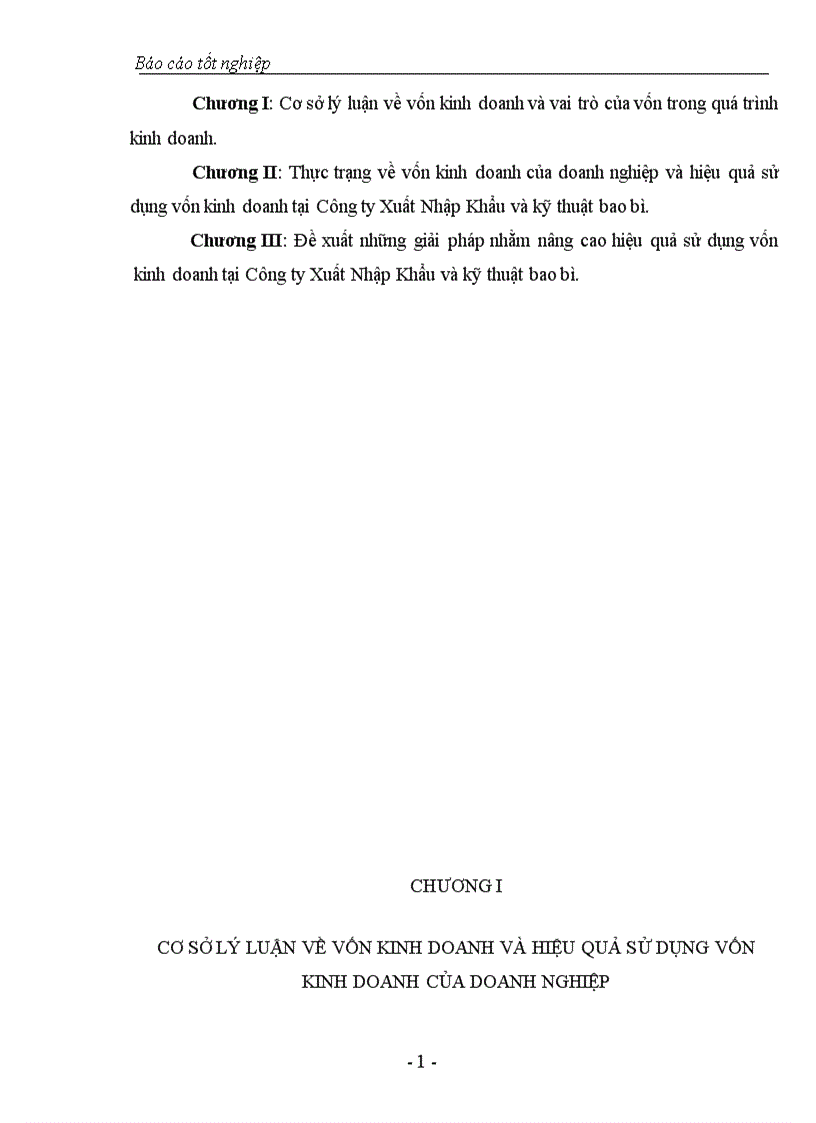 Vốn kinh doanh và những biện pháp nâng cao hiệu quả sử dụng vốn kinh doanh tại Công ty Xuất Nhập Khẩu và kỹ thuật bao bì 1