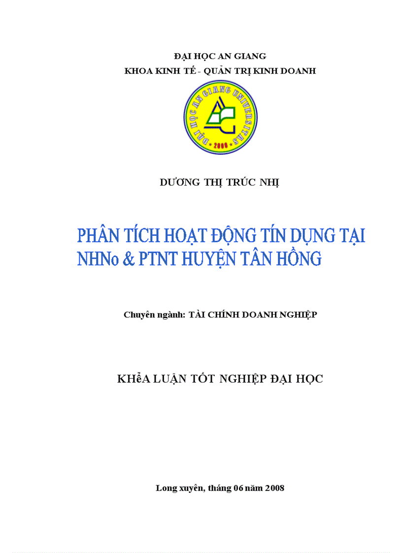 image for page Phân tích hoạt động tín dụng tại NHNN và PTNT Huyện Tân Hồng