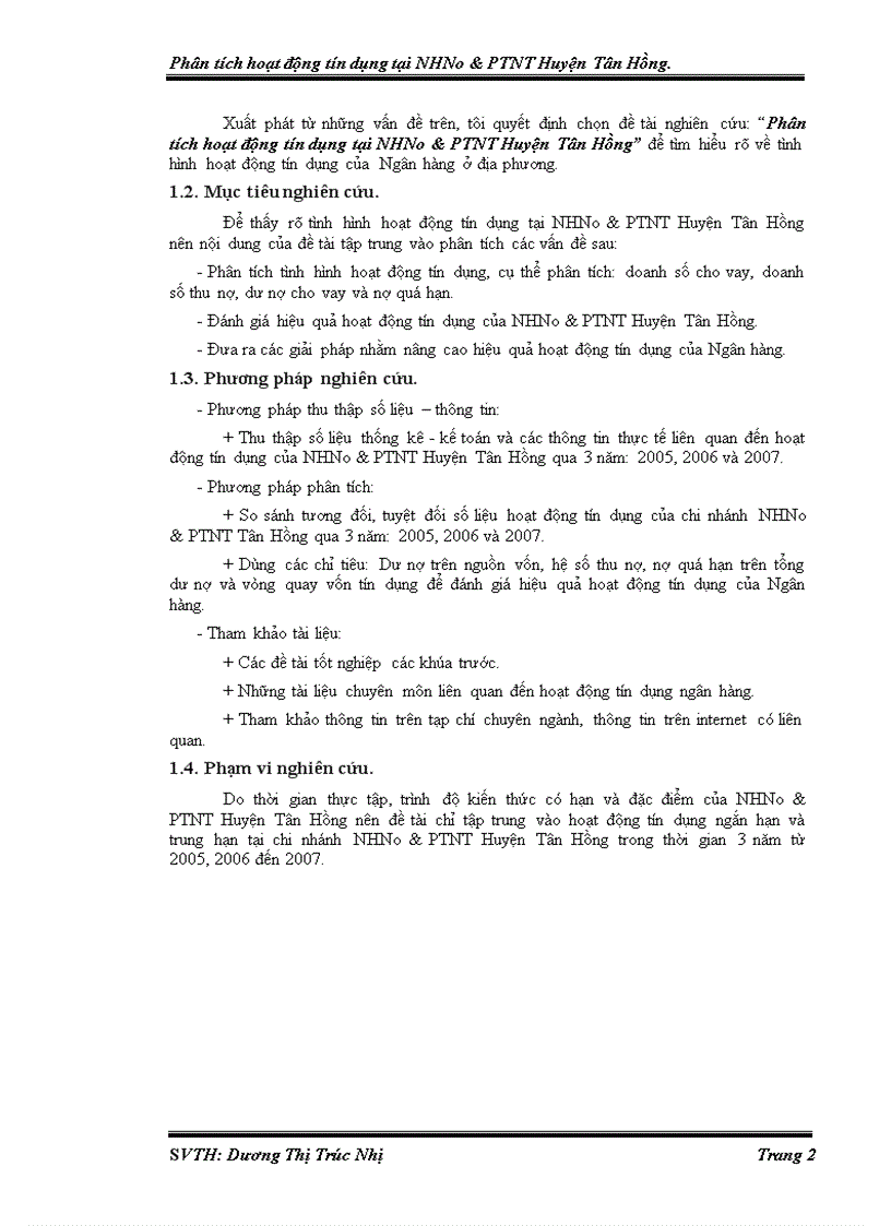 image for page Phân tích hoạt động tín dụng tại NHNN và PTNT Huyện Tân Hồng