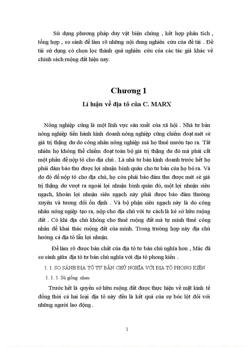 Lý luận về địa tô của CácMac và sự vận dụng vào chính sách đất đai ở Việt Nam hiện nay 1